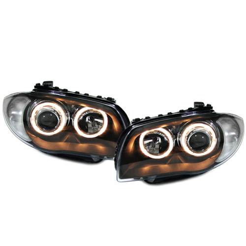 BMW 1 SERIES E87 5 DOOR HATCH 2004-3/2007 BLACK ANGEL EYES HEADLIGHTS PAIR