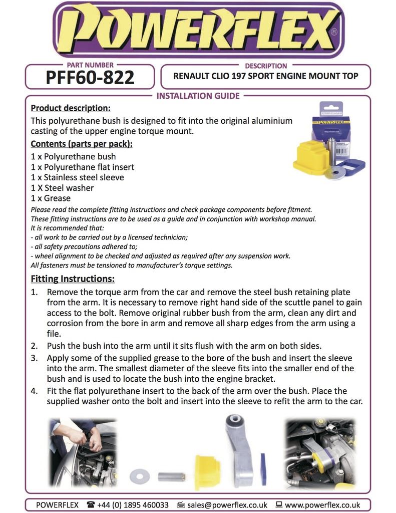Renault Clio III Sport 2005-2012 PowerFlex Upper Engine Mount Torque Arm Bush