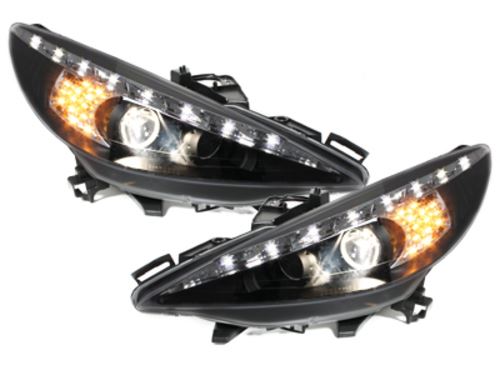 PEUGEOT 207  2006-> BLACK DRL HEADLIGHTS PAIR