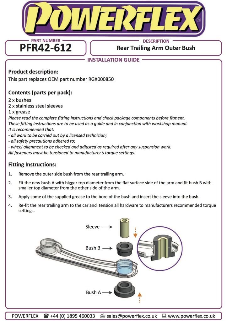 For MG ZS 2001-2005 PowerFlex Black Series Rear Trailing Arm Outer Bush