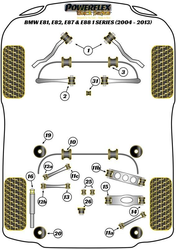 BMW E81, E82, E87, E88 1 Series (2004-2013) PowerFlex Black Arm Front Bush Oval