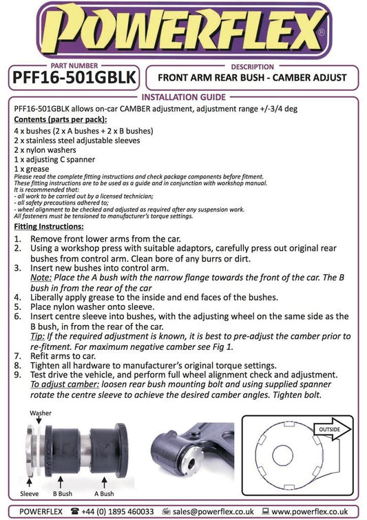 For Ford KA 2008- PowerFlex Black Series Front Arm Front Bush