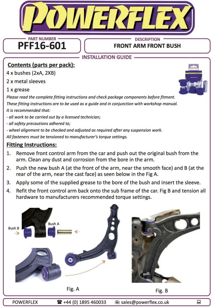 For Fiat Punto MK2 1999-2005 PowerFlex Front Arm Front Bush