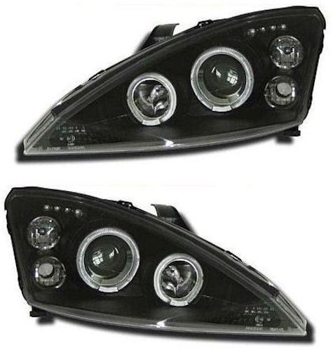 FORD FOCUS MK1  2001-2004 BLACK ANGEL EYES HEADLIGHTS PAIR