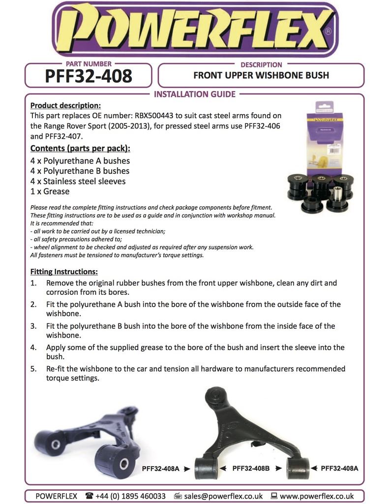 For Land Rover Range Rover Sport 2005-2013 PowerFlex Front Upper Wishbone Bush