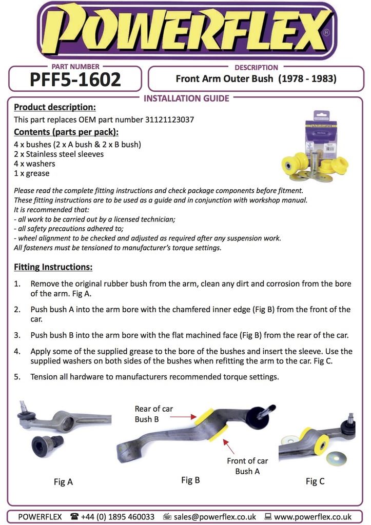 For BMW E21 3 Series 1975-1983 PowerFlex Black Series Front Arm Outer Bush