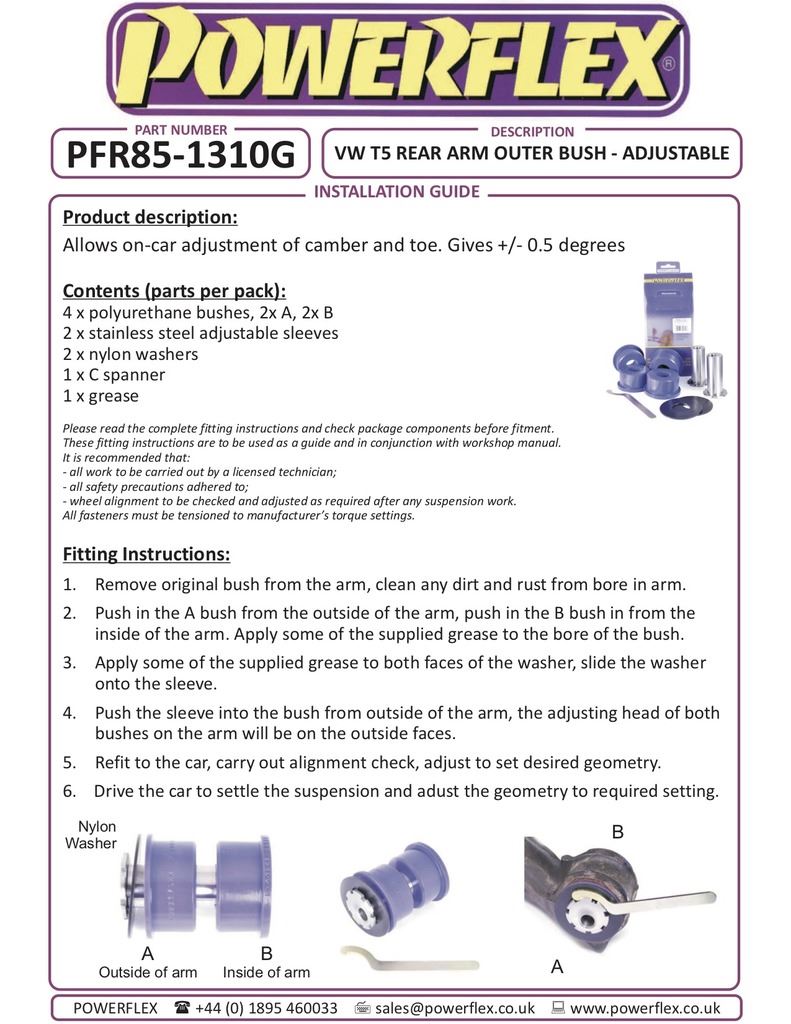 VW T6 Transporter 2015- PowerFlex Black Rear Arm Outer Bush, Adjustable