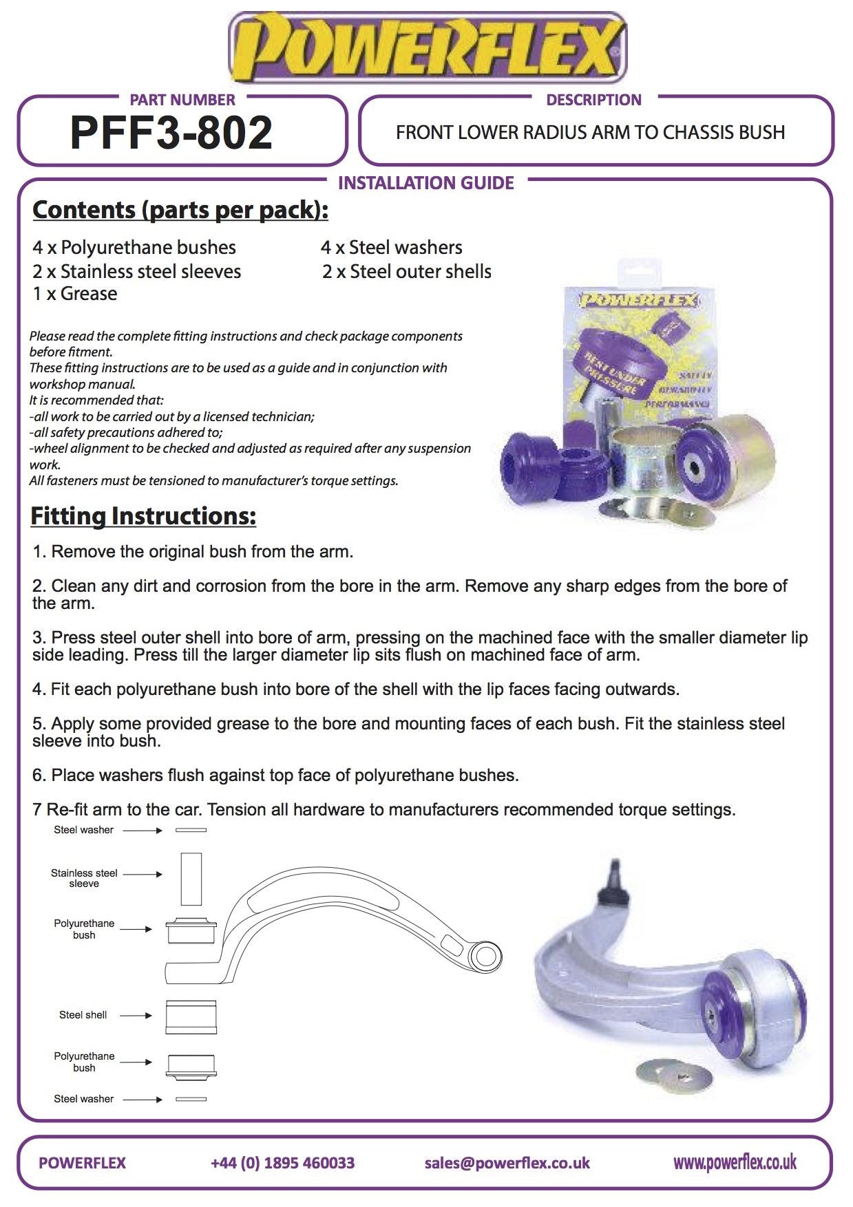 For Audi S4 2009-2016 PowerFlex Black Front Lower Radius Arm to Chassis Bush