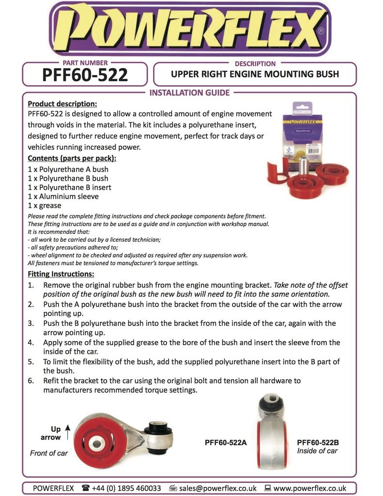 For Renault Kangoo II 2008- PowerFlex Upper Right Engine Mounting Bush