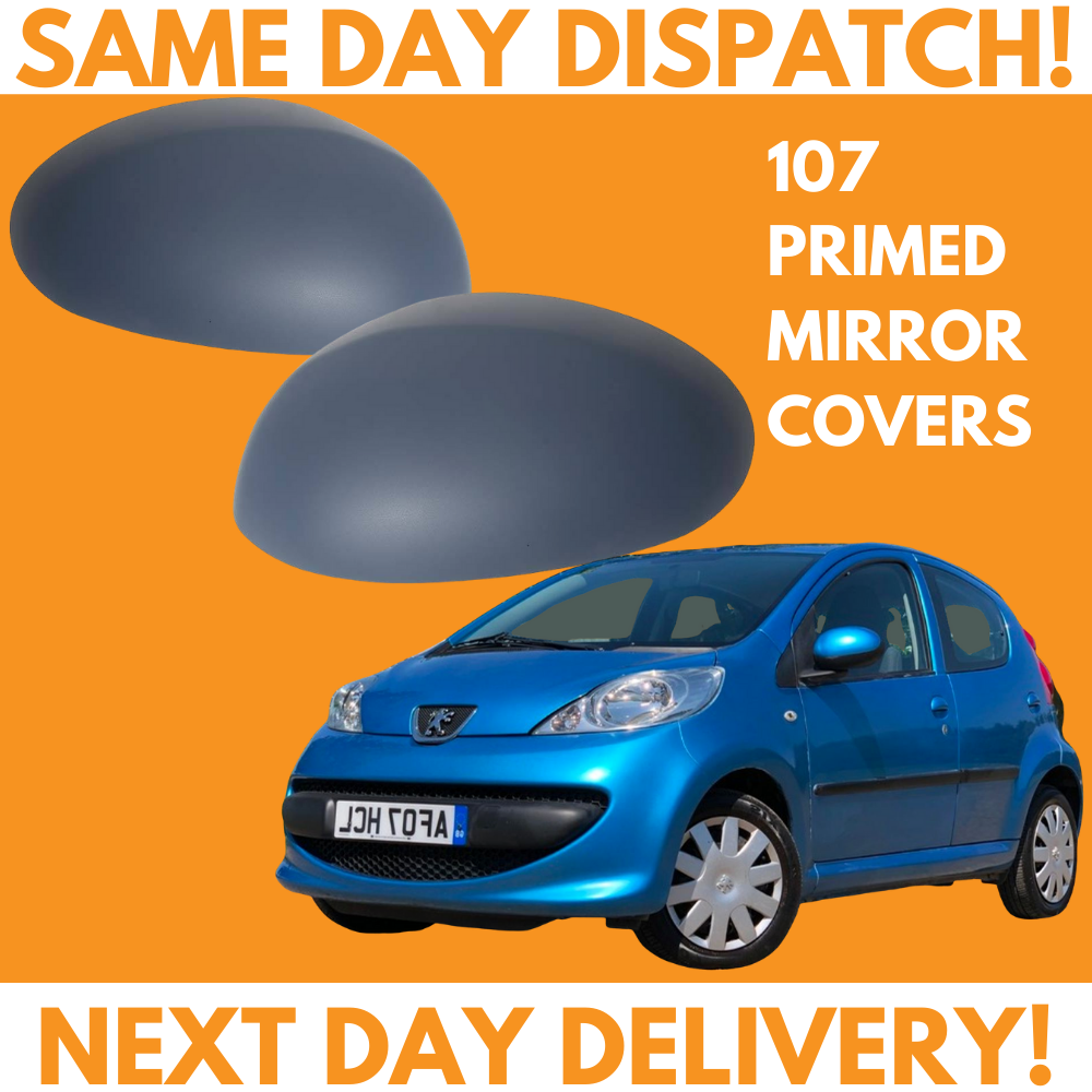 Peugeot 107 2005-2014 Wing Mirror Covers Primed Left & Right Side Pair