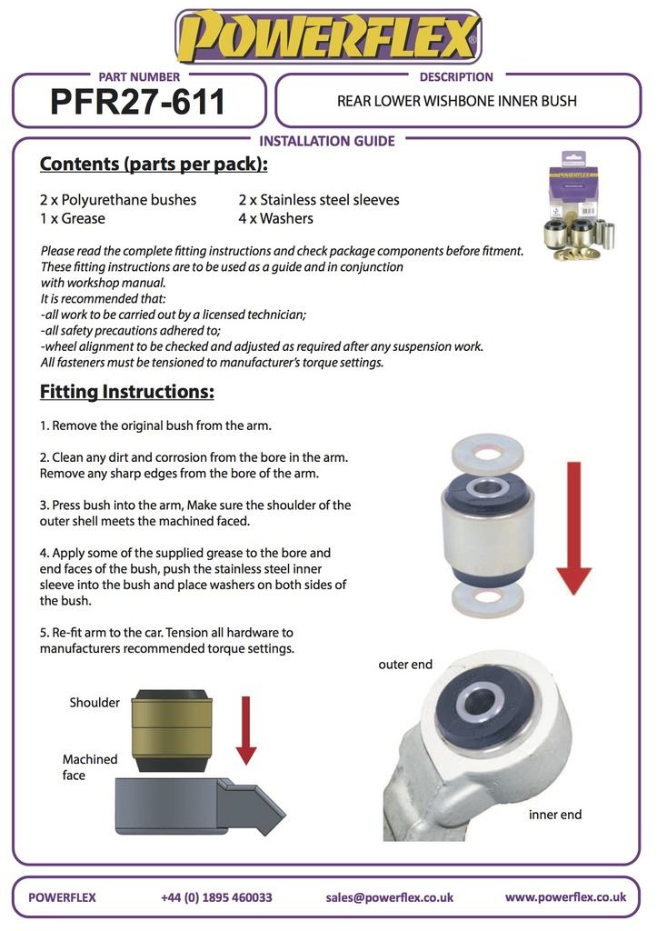 For Jaguar XJ 2003-2009 PowerFlex Rear Lower Arm Inner Rear Bush