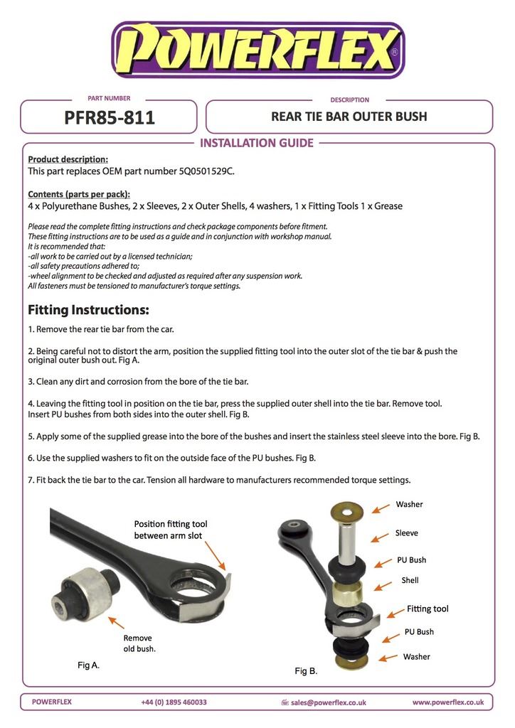 For Seat Leon MK3 5F 2013- Multi Link PowerFlex Black Rear Tie Bar Outer Bush