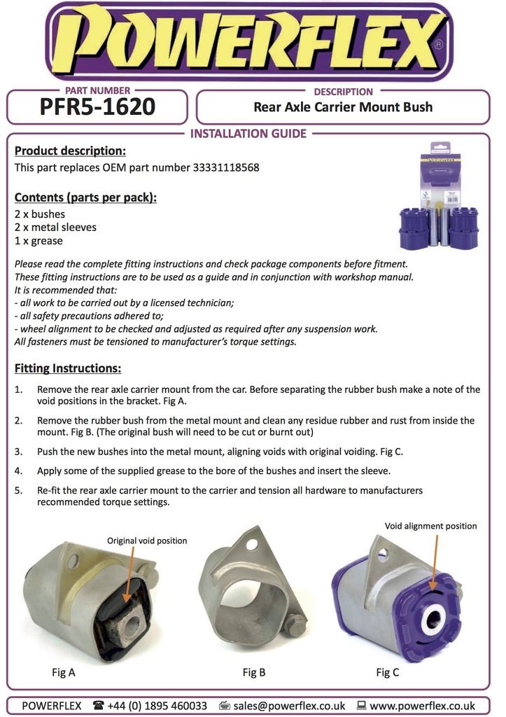 For BMW E21 3 Series 1975-1983 PowerFlex Black Rear Axle Carrier Mount Bush