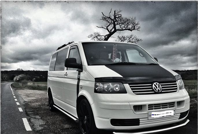 VOLKSWAGEN TRANSPORTER T5 INC.CARAVELLE 2003-2010 BLACK ANGEL EYES HEADLIGHTS PAIR