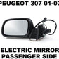 Peugeot 307 2001-7/2005 Electric Wing Door Mirror Primed Cover Passenger Side