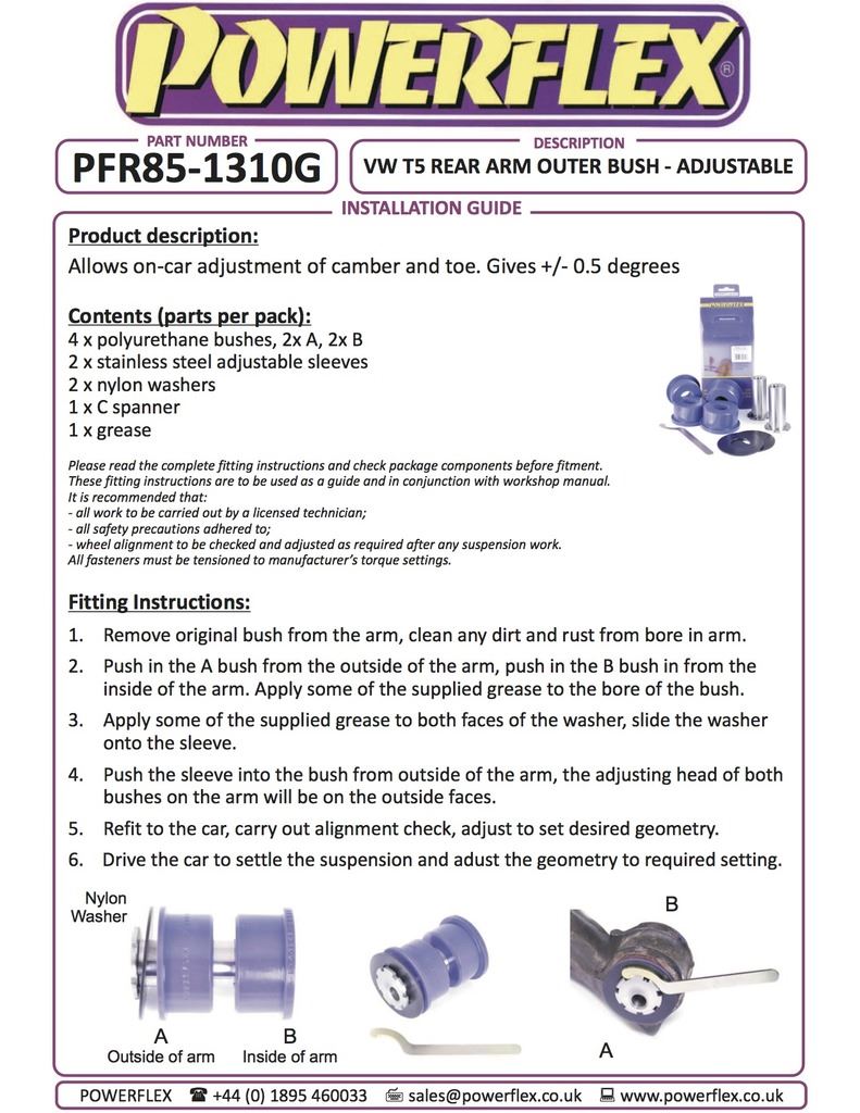 For VW T5 Transporter 2003-2015 PowerFlex Rear Arm Outer Bush