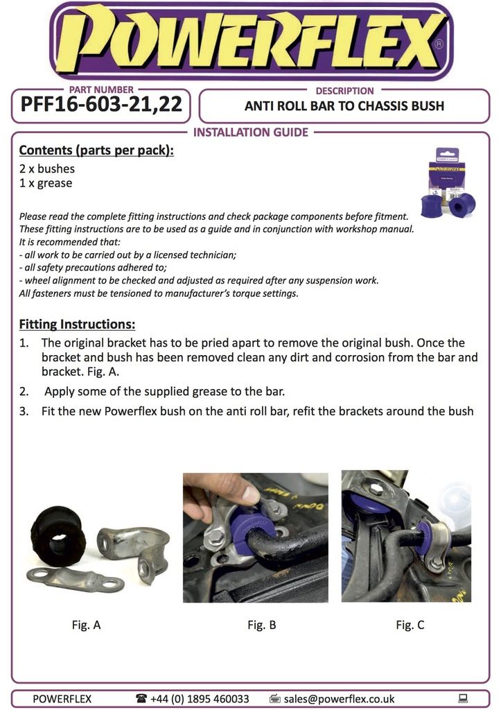 For Fiat Punto MK2 1999-2005 PowerFlex Front Anti Roll Bar To Chassis Bush