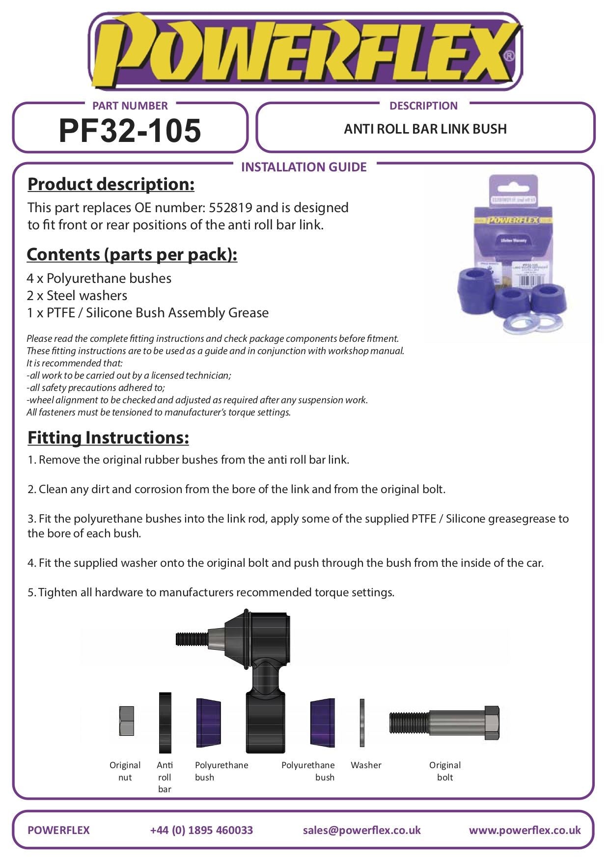 Land Rover Range Rover Classic 1970-1985 PowerFlex Rear Anti Roll Bar Link Bush