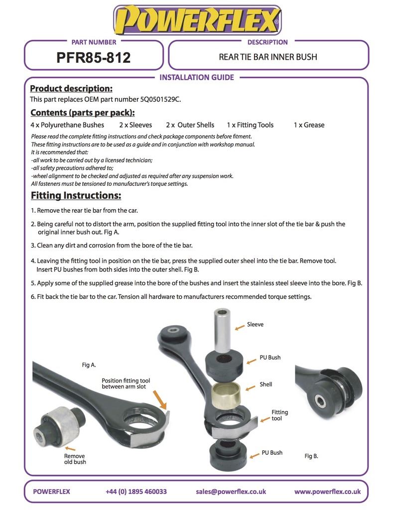 For Skoda Octavia 2013- Multi Link PowerFlex Black Rear Tie Bar Inner Bush