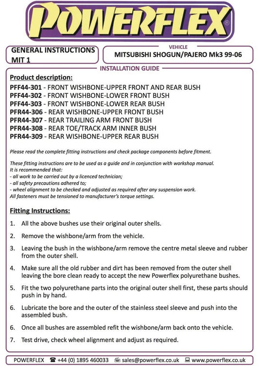 Mitsubishi Shogun 2000-2006 V70* Models PowerFlex Front Lower Wishbone Rear Bush