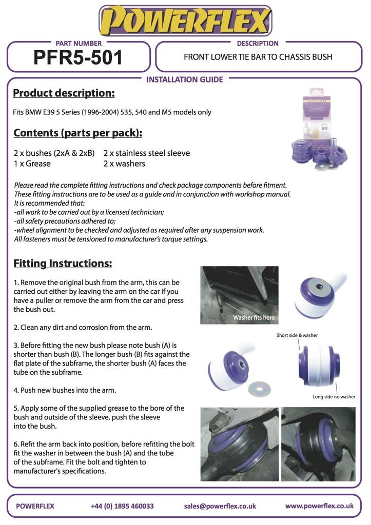 For BMW E39 5 Series 1996-2004 PowerFlex Front Lower Tie Bar To Chassis Bush