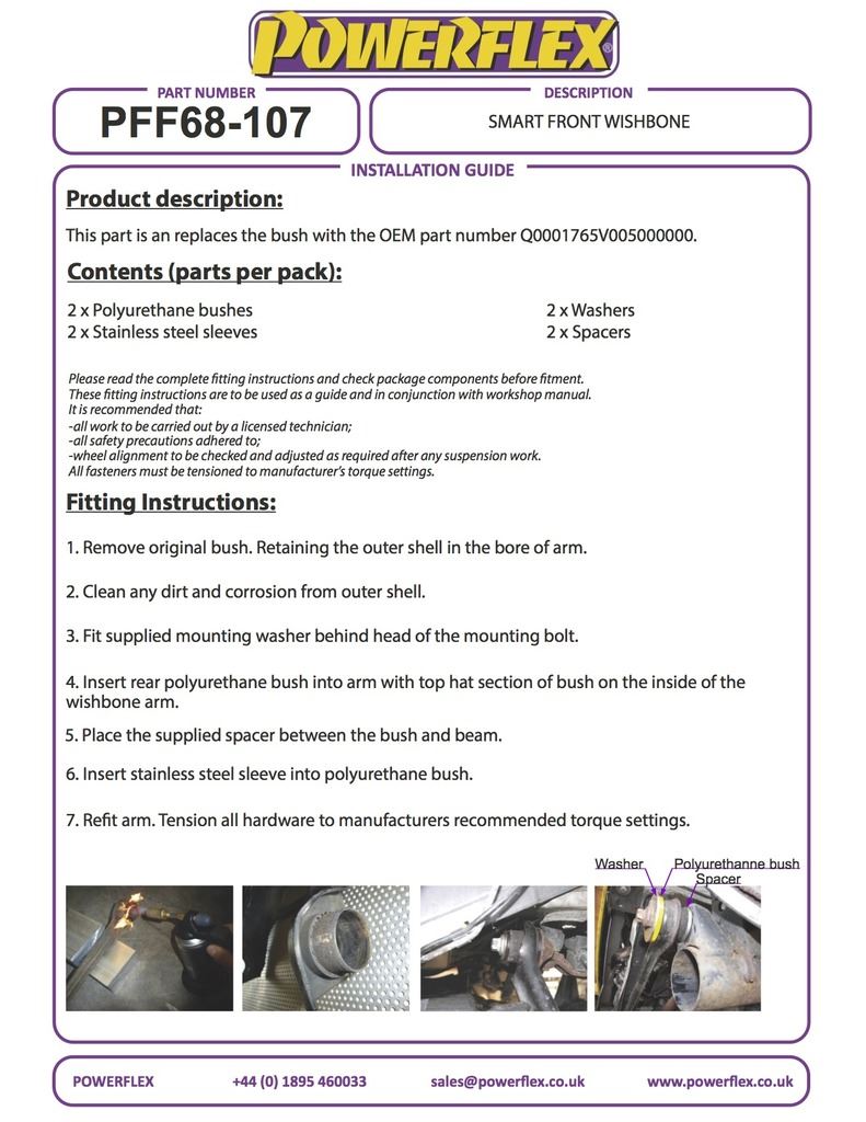 For Smart ForTwo 450 1998-2007 PowerFlex Rear Link Arm to Hub Bush Outer