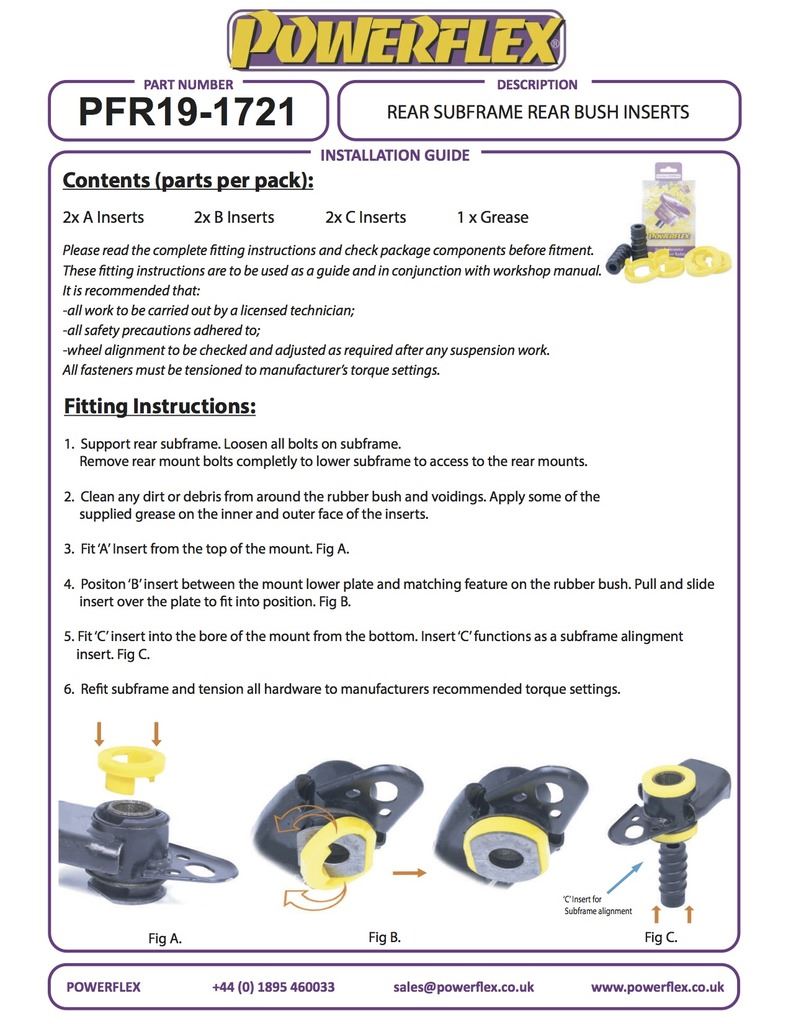 For Ford MUSTANG 2015 - PowerFlex Black Series Rear Subframe Rear Bush Insert