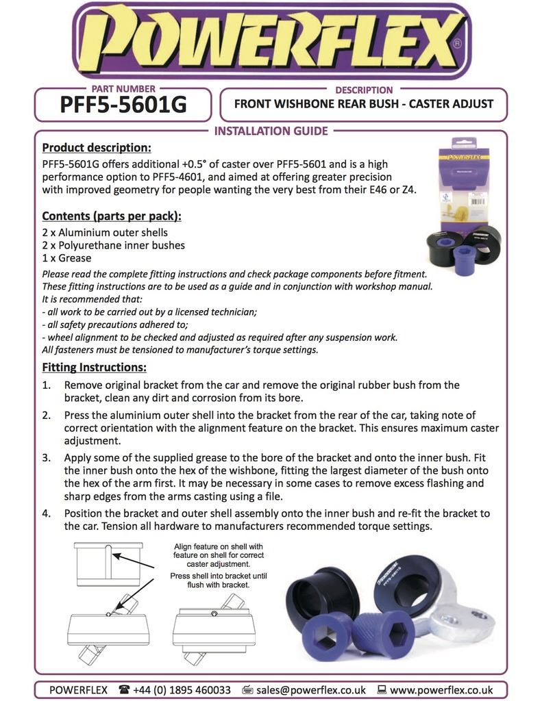 For BMW E46 3 Series 1999-2006 PowerFlex Black Series Front Wishbone Rear Bush