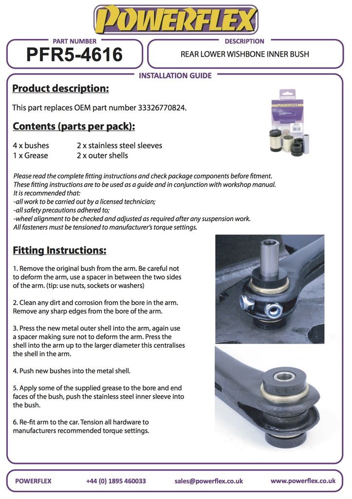 For BMW E46 3 Series 1999-2006 PowerFlex Black Rear Lower Control Arm Inner Bush