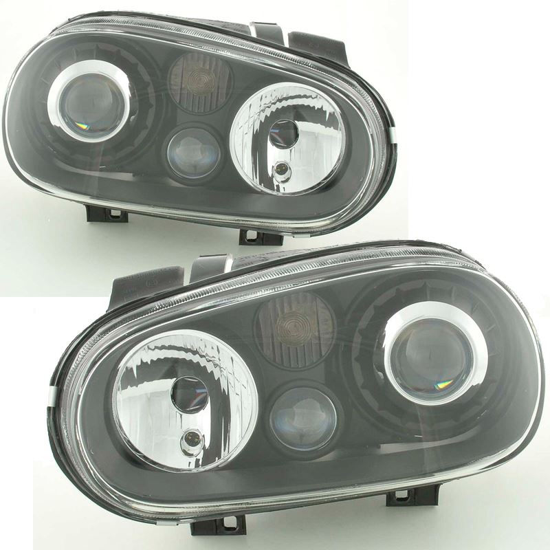 VW GOLF MK4 1998-2004 BLACK R32 LOOK PROJECTOR HEADLIGHTS HEADLAMPS & FOGS