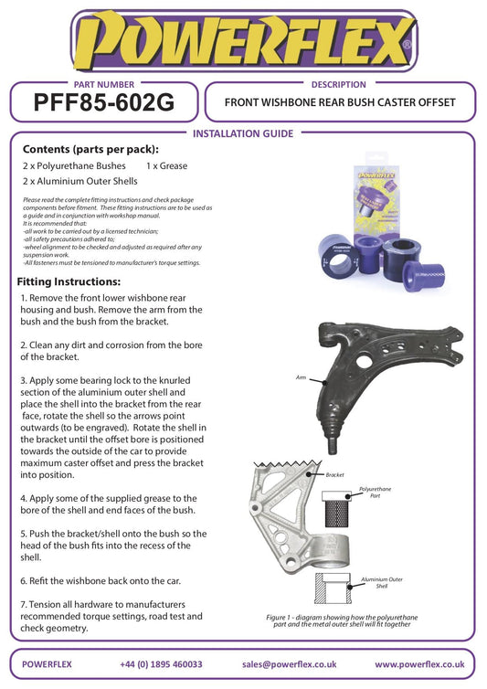 VW Fox PowerFlex Black Front Wishbone Rear Bush Caster Offset