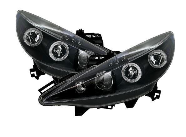 PEUGEOT 207  2006-> BLACK ANGEL EYES HEADLIGHTS PAIR