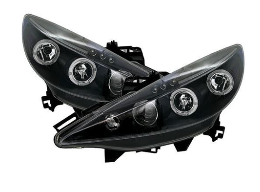 PEUGEOT 207  2006-> BLACK ANGEL EYES HEADLIGHTS PAIR