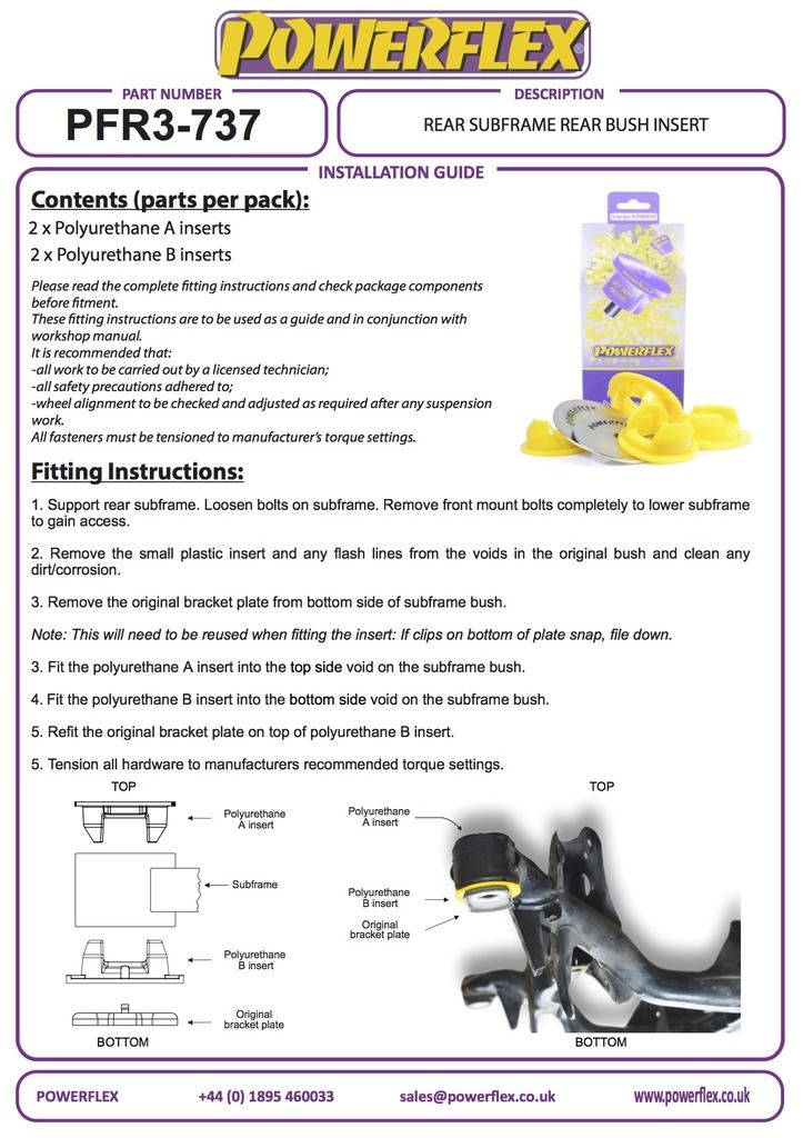 For Audi A5 Quattro 2007-2016 PowerFlex Black Rear Subframe Rear Bush Insert