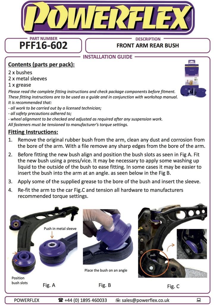 For Fiat Punto MK2 1999-2005 PowerFlex Front Arm Rear Bush