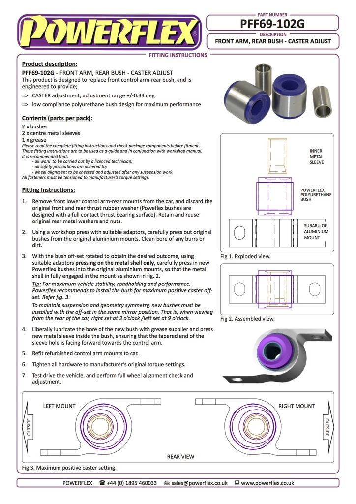 For Subaru Legacy 1998-2003 PowerFlex Front Arm Rear Bush