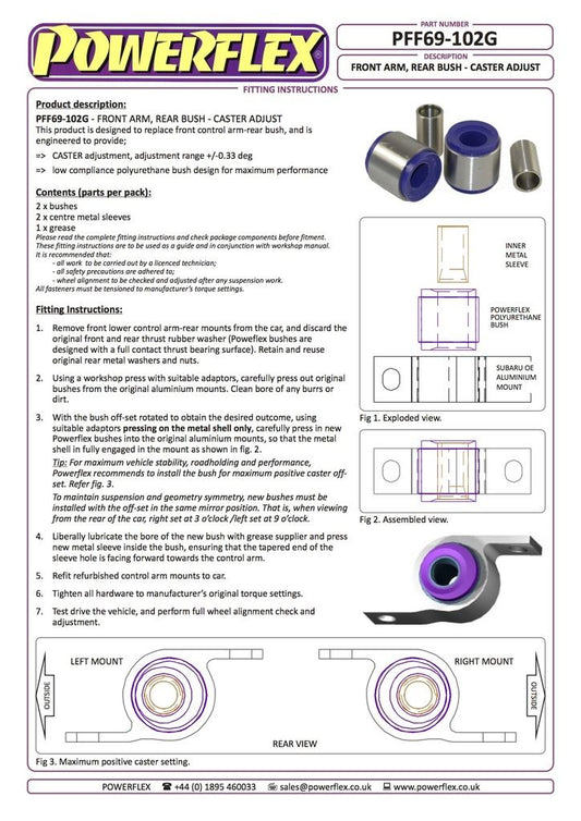 For Subaru Legacy 1998-2003 PowerFlex Front Arm Rear Bush
