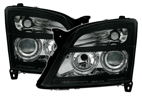 VAUXHALL VECTRA C 2002-2005 BLACK ANGEL EYES HALO HEADLIGHTS PAIR