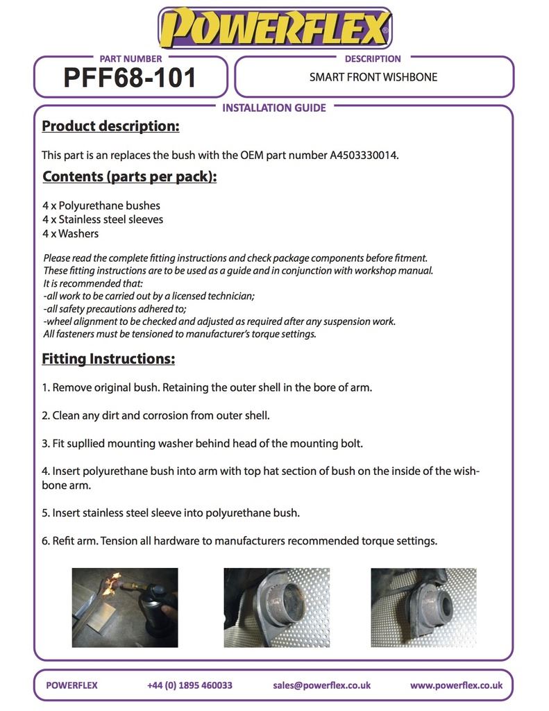 For Smart Roadster inc Brabus 2003-2005 PowerFlex Front Wishbone Bush