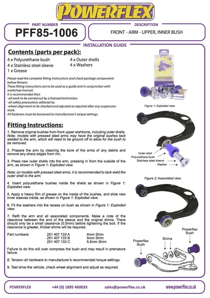 For VW T25/T3 1979-1992 PowerFlex Front Arm-Upper Inner Bush