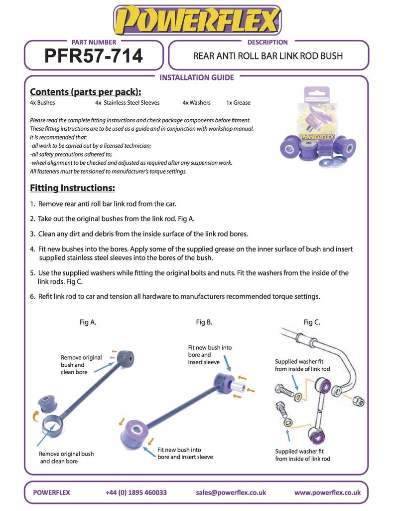For Porsche 928 1978-1995 PowerFlex Black Rear Anti Roll Bar Link Rod Bush