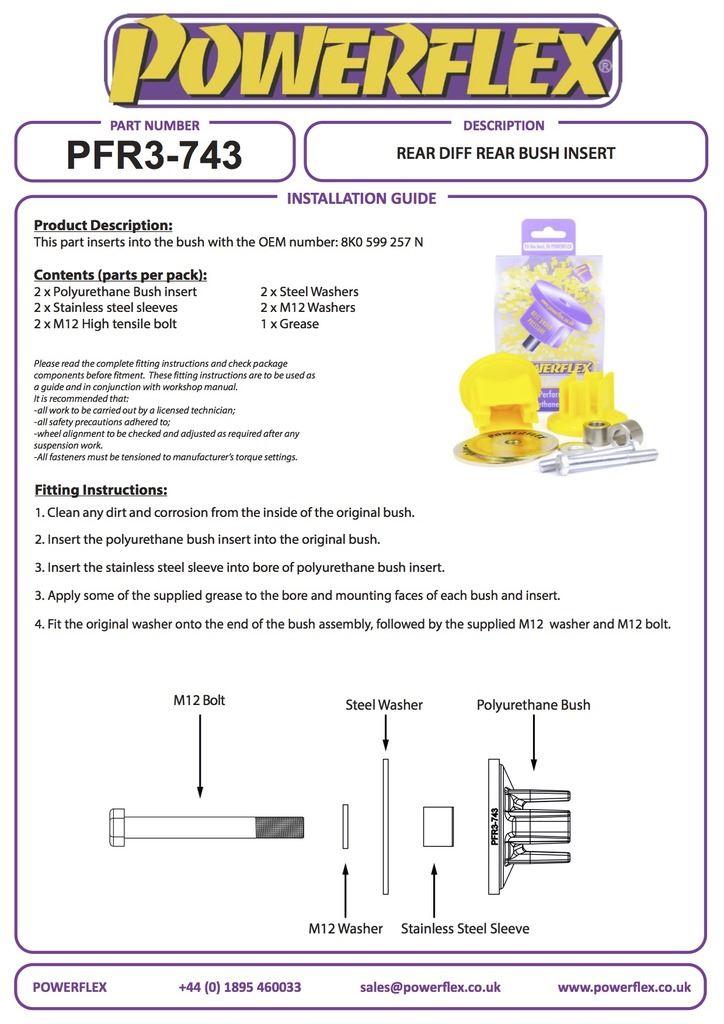 For Audi S7 2012- PowerFlex Rear Diff Rear Bush Insert