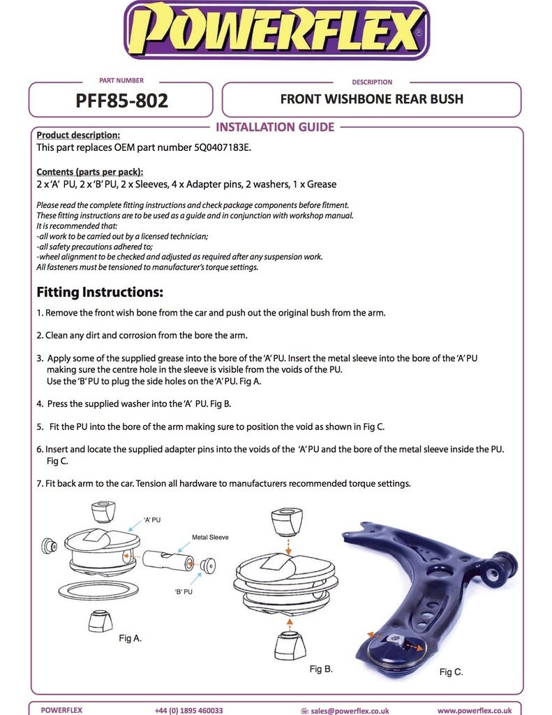 For VW Passat B8 2015 on PowerFlex Front Wishbone Rear Bush