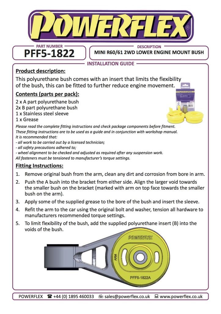 For Mini Countryman 2010-2016 PowerFlex Black Lower Engine Mount Large Bush