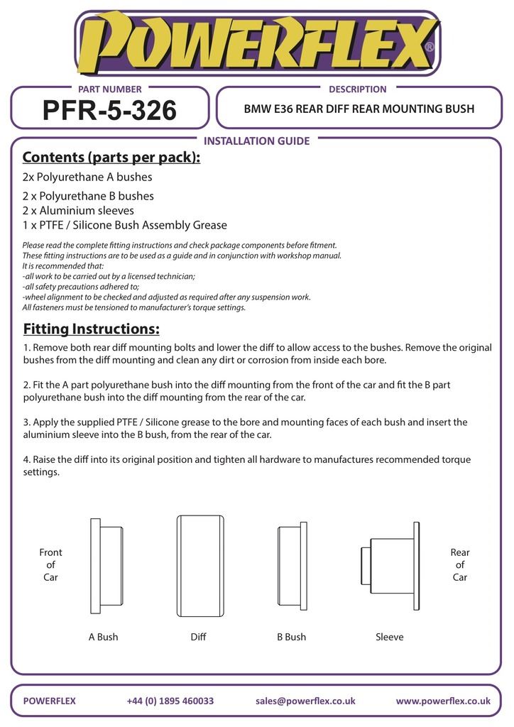 For BMW E36 3 Series 1990-1998 PowerFlex Black Rear Diff Rear Mounting Bush
