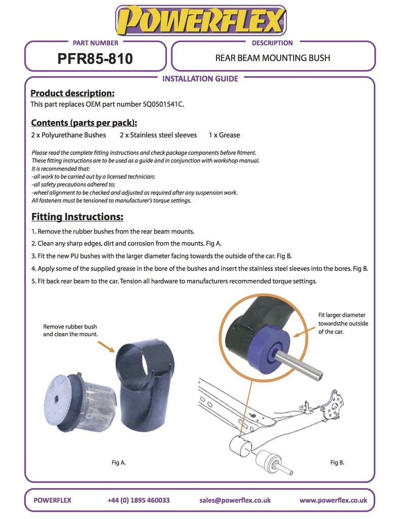 For Seat Leon MK3 5F 2013- Rear Beam PowerFlex Rear Beam Mounting Bush