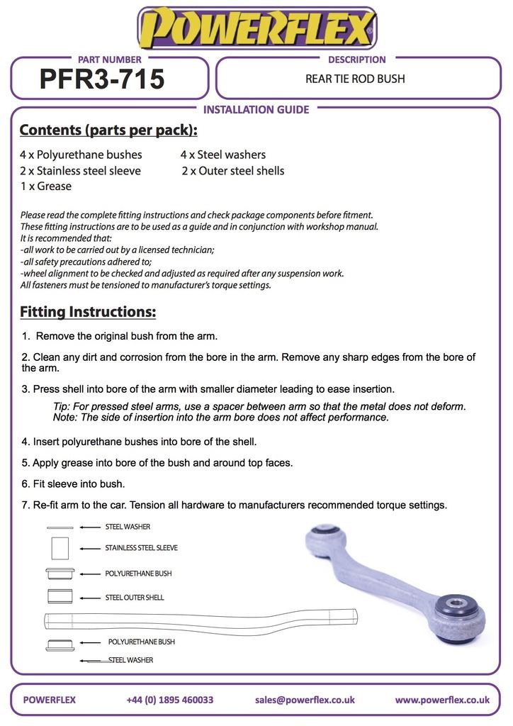 For Audi A4 Quattro 2008-2016 PowerFlex Rear Tie Rod Inner Bush
