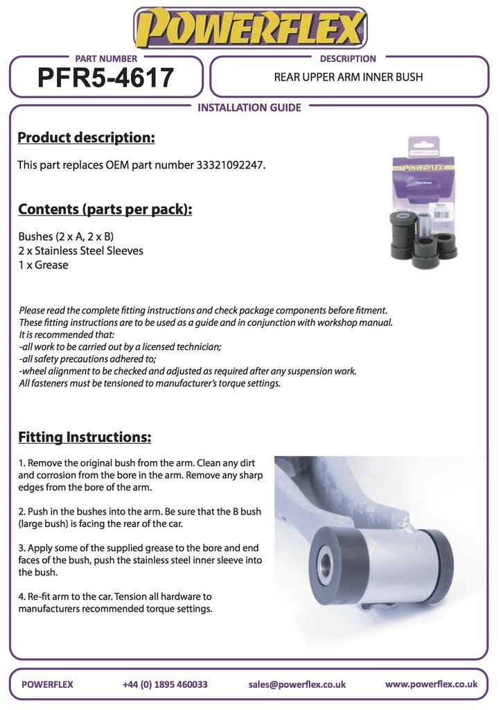 For BMW Z4 E85, E86 2003-2009 PowerFlex Rear Upper Arm Inner Bush