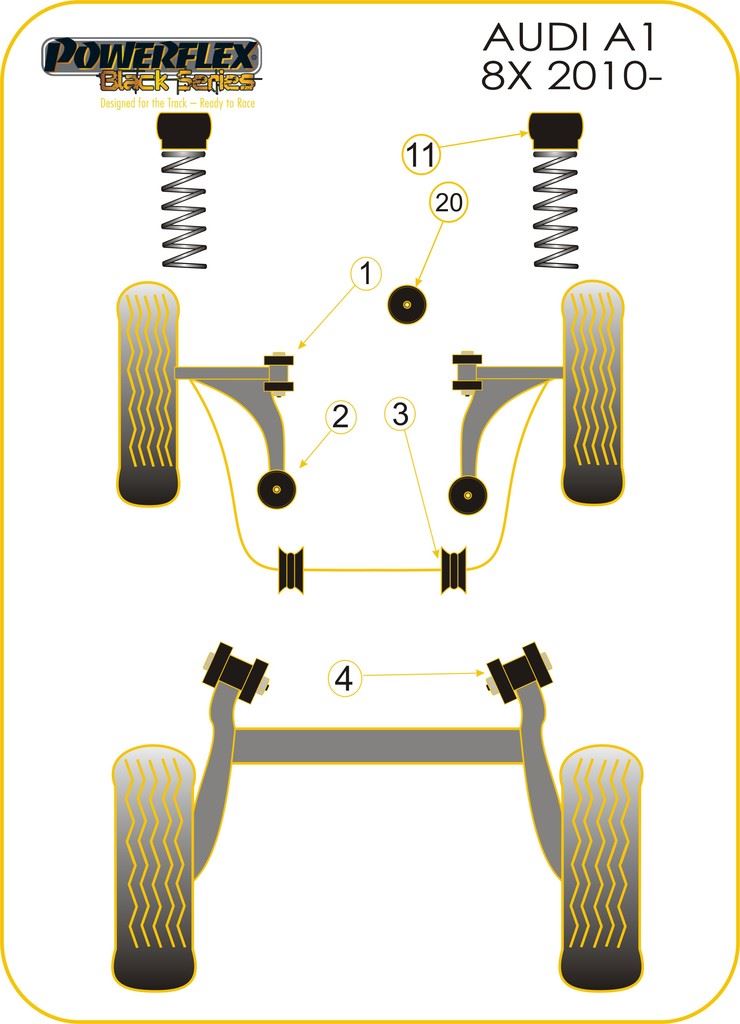 For Audi A1 8X 2010- PowerFlex Black Series Front Arm Rear Bush