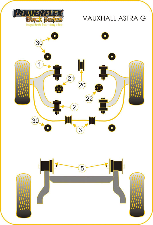 For Vauxhall Astra Mk4 (1998-2004) PowerFlex Black Front Wishbones Bush Set